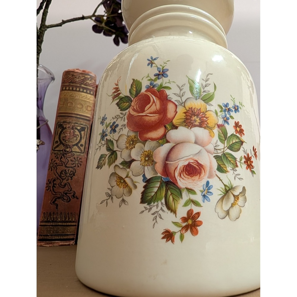 Vintage Handmade Ceramic Apothecary Jar Floral Accents‎ White Decor Signed - Picture 2 of 10